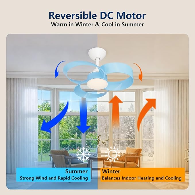 FANX 22 Inch Ceiling Fan with Light and Remote, Quiet DC Motor, Dimmable LED