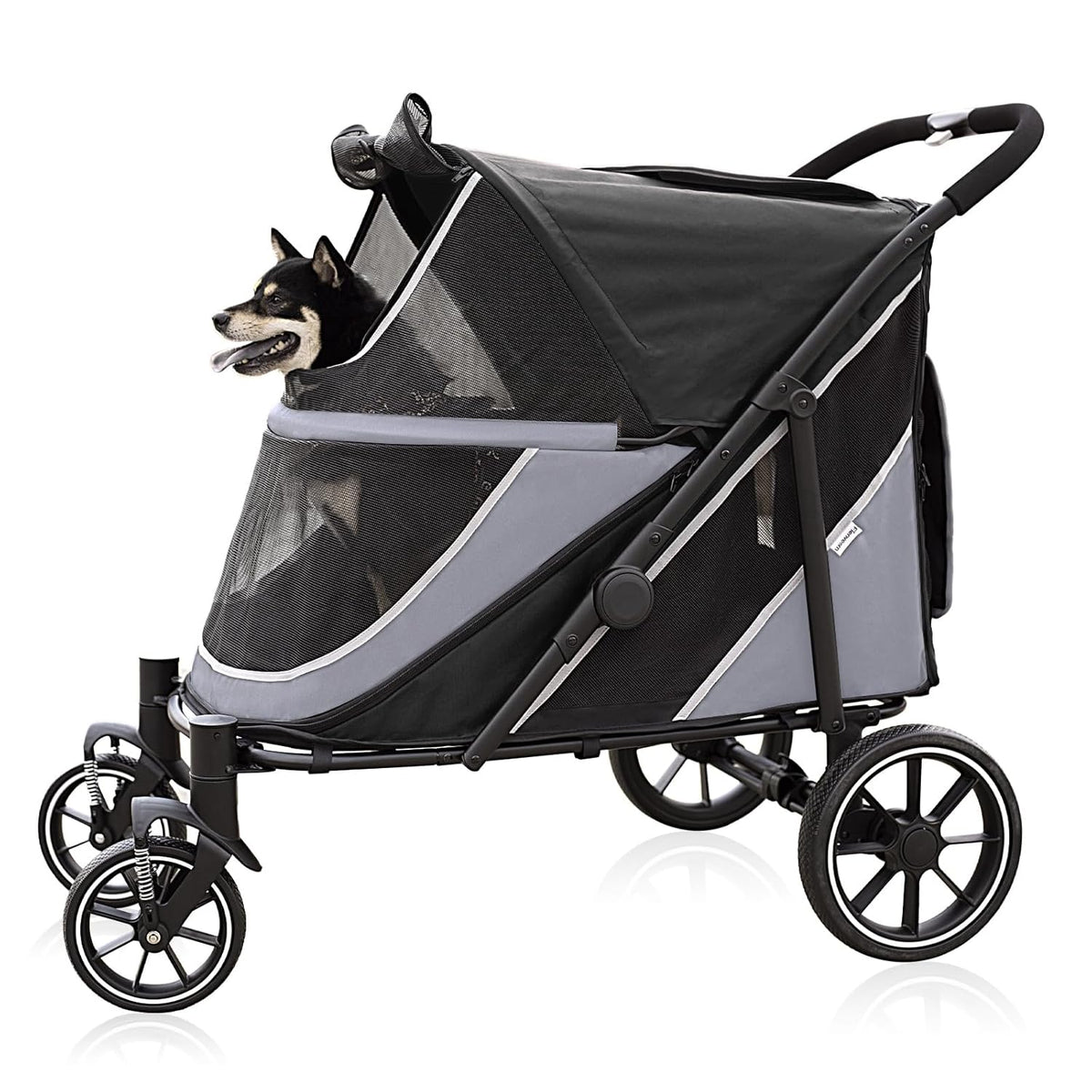 Dog Stroller for Medium/Large Dogs One-Click Folding, Extra Large Pet Stroller for 2 Dogs with Storage Pocket & Shock Absorption, Up to 130 lbs, Grey