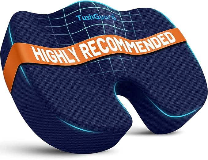 TushGuard Seat Cushion for Office Chair Memory Foam Non-Slip Cushion Back, Relief Chair Pad, Butt Pillow for Office Chair, Car, Computer Desk, Blue