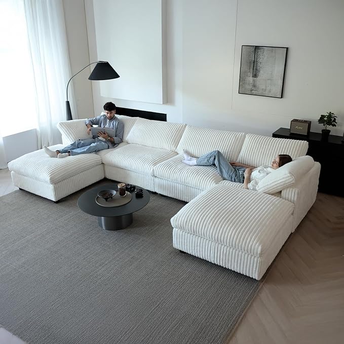 Cloud Couch Modular Sectional Sofa,157" Oversized U Shaped Couch with Ottoman,6 Seater Convertible Sofa,Comfy Plush Couches for Living Room,Covers Washable&Replaceable (White)
