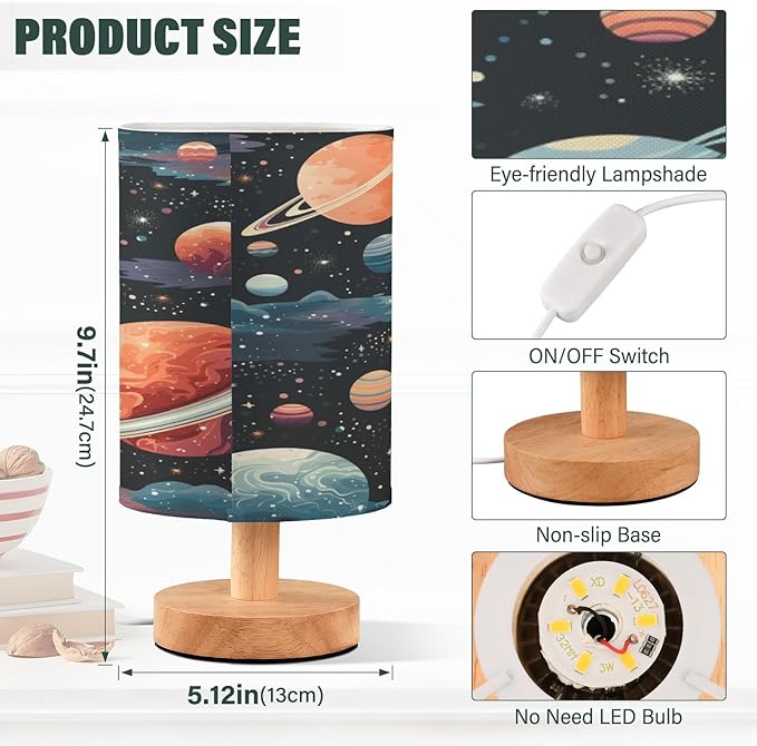 Space Planet Astronomy LED Table Lamp for Bedroom Bedside Lamp with USB Charging Ports Decor Nightstand for Living Room Reading Dorm Desk Home Office