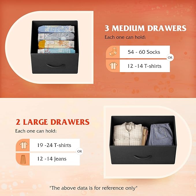 WLIVE Dresser for Bedroom with 5 Drawers, Long Fabric Dresser, Chest of Drawers