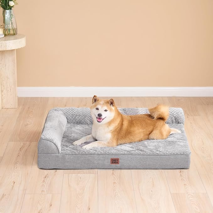 EHEYCIGA Memory Foam Dog Bed for Crate, Large Orthopedic Dog Bed, Grey | Washable Removable Cover, Waterproof Flat Pet Sofa Couch with Nonskid Bottom, 36x27x6