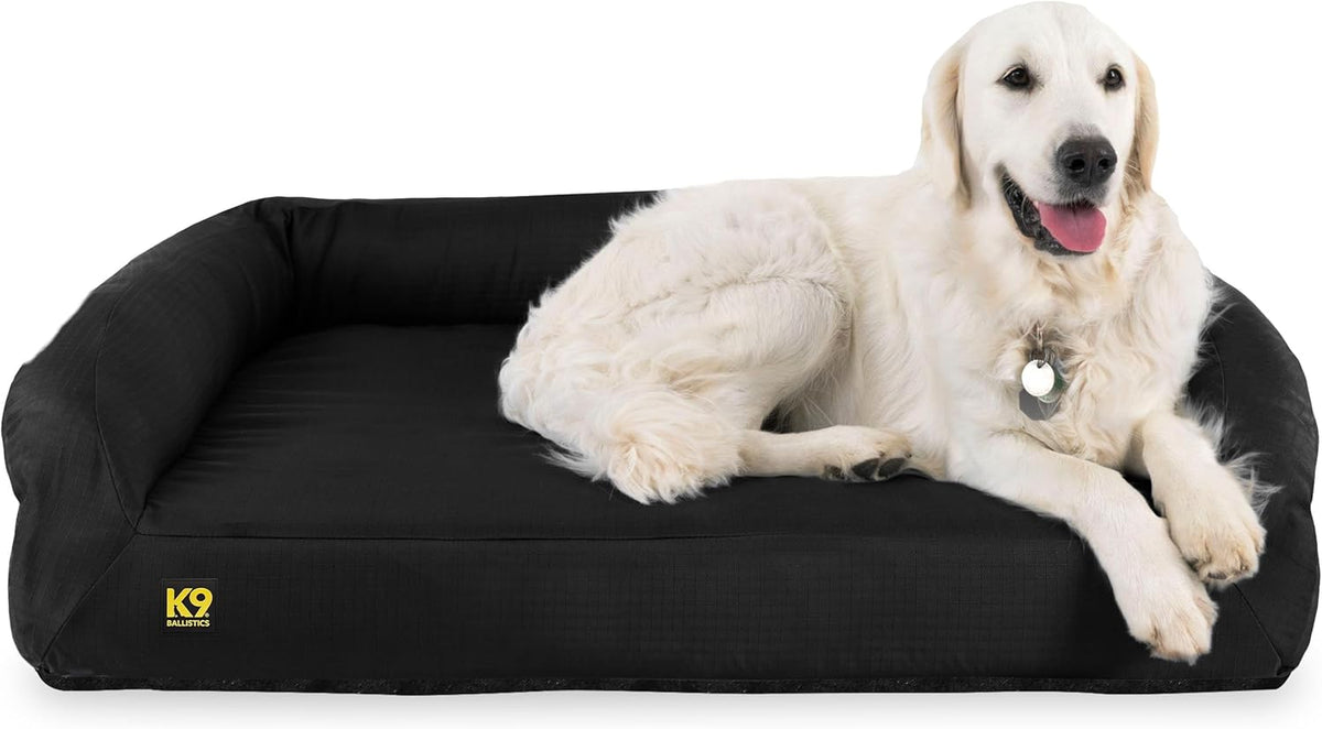 K9 Ballistics Tough Orthopedic Large Bolster Dog Bed - Washable, Durable and Water Resistant Dog Bed - Made for Big Dogs, 34"x40", Black