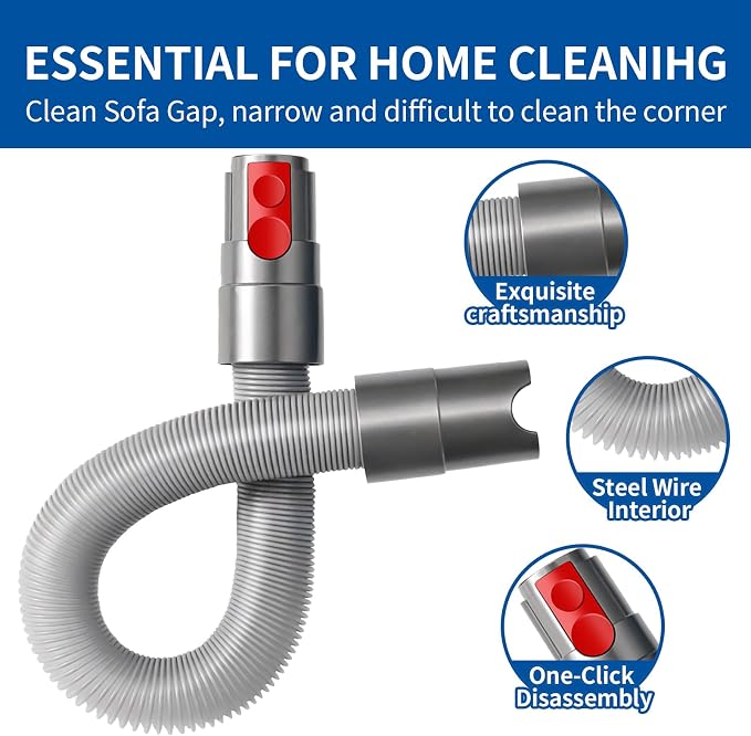 Extension Hose Attachment Compatible with Dyson V7 V8 V10 V15 Cleaner | Flexible Extension Hose Mattress Tool Stiff Brush Soft Bristle and Flexible Crevice Tool for Home Cleaning