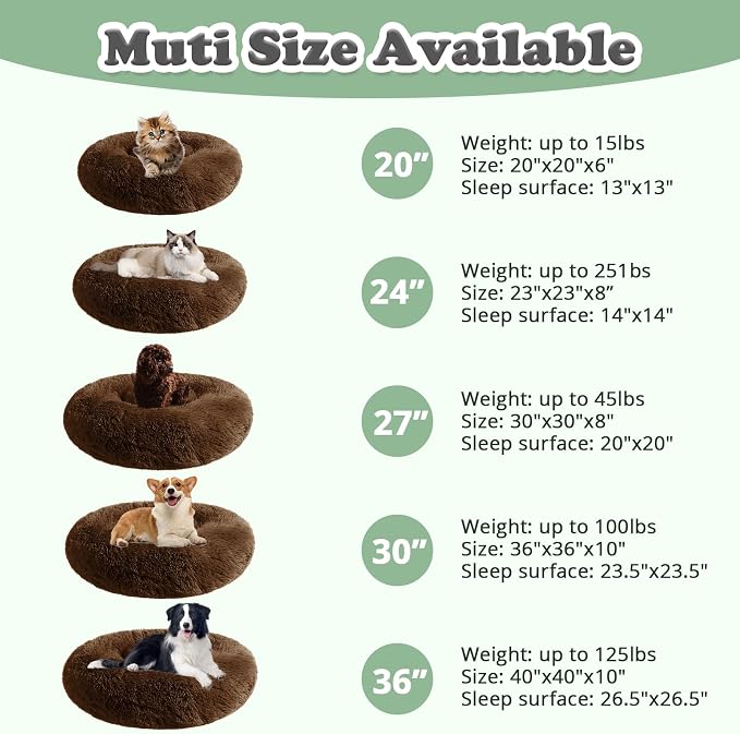 JOLLYVOGUE Dog & Cat Bed, Calming Anti-Anxiety Pet Bed for Small Dogs, Fluffy Donut Cushion for Small and Medium Pets (20")