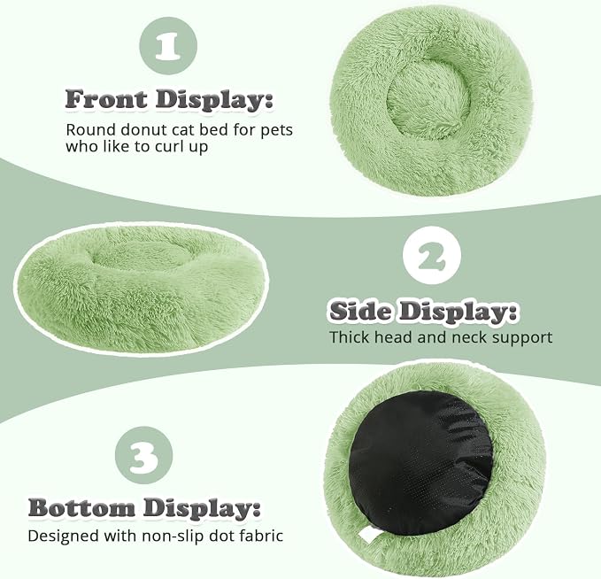 JOLLYVOGUE Dog & Cat Bed, Calming Anti-Anxiety Pet Bed for Small Dogs, Fluffy Donut Cushion for Small and Medium Pets (23")