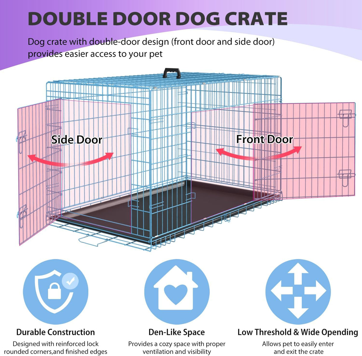BestPet | Dog Crate | 30" | Blue | Foldable Metal Kennel with Double Doors, Secure Slide-Bolt Latches, Leakproof Tray | Portable Dog Cage for Small Breeds | for Travel, Indoor & Outdoor Use