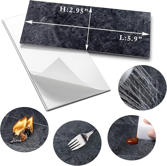 AULIGET 200 Pieces Black Slate Peel and Stick Backsplash Wall Tiles, Laundry