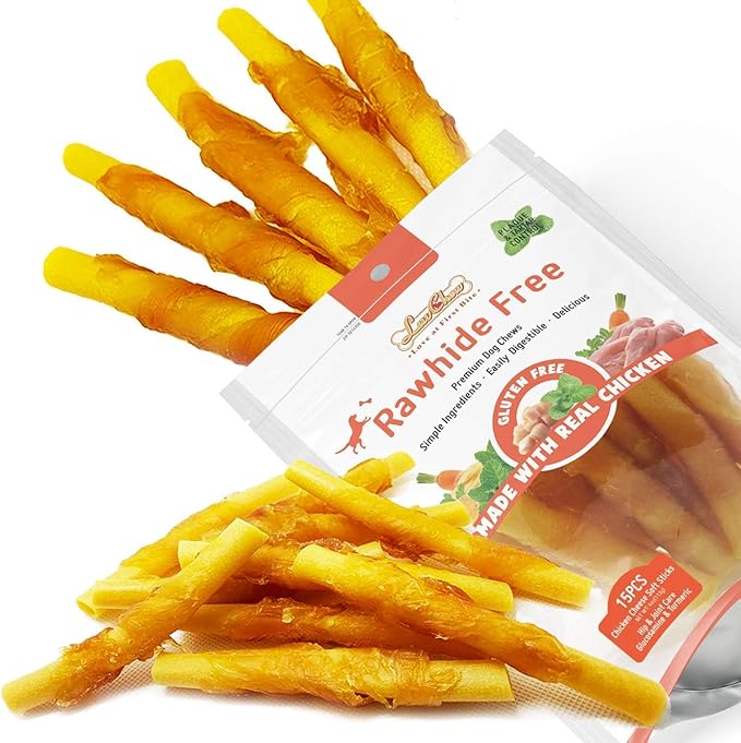 Chicken Wrapped Dog Bone Treat Sticks with Glucosamine & Turmeric, Easy to Digest, Non-Rawhide Soft Chicken Cheese Dog Chew Treats 15pcs/Pack