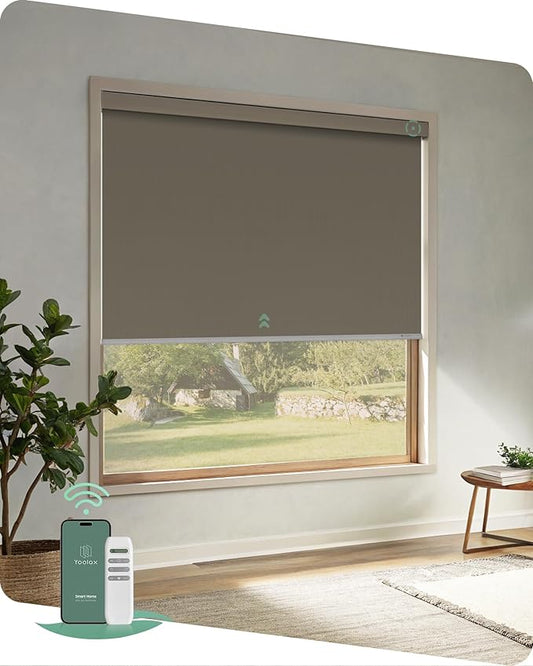 Yoolax Motorized Blinds with Remote, Automatic Roller Shades Cordless Electric