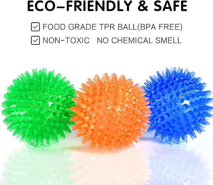 SHARLOVY Squeaky Balls for Dogs Small, Fetch Balls Rubber 3 Pack Bright Colors, TPR Puppy Dog Toys, Squeaky Spike Chew Toys for Small Puppy