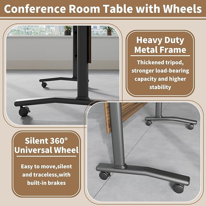 Conference Table, Modern Folding Meeting Tables with Flip Top, Mobile Podcast Table with Four Locking Wheels, Large Training Table for Meeting Room, Office, Classroom (4, A, 61in)