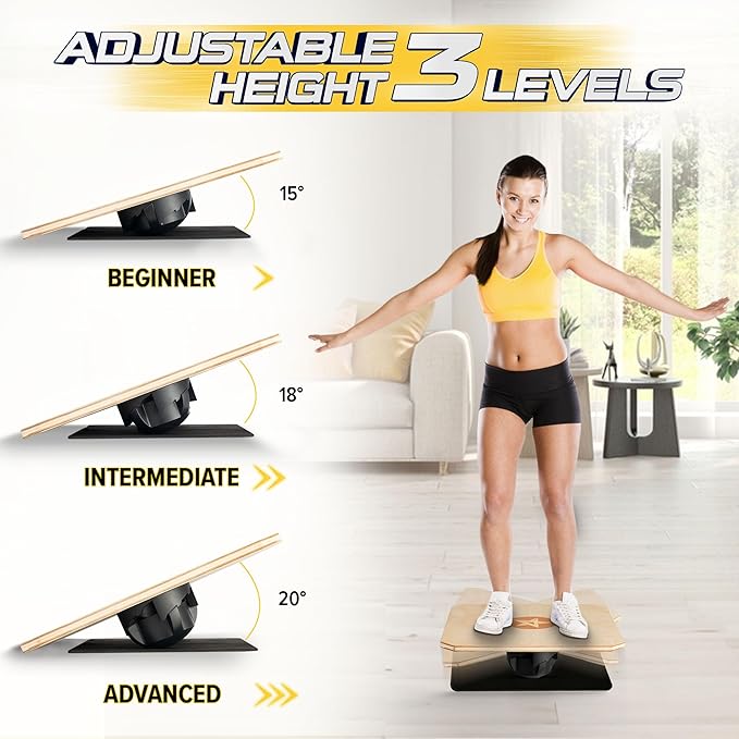 Yes4All 350LBS Professional Wooden Balance Board for Leg Workout, Anti-Slip Rocker Board, Wobble Board for Standing Desk