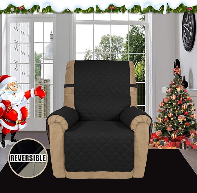 Easy-Going Recliner Sofa Slipcover Reversible Sofa Cover Water Resistant Couch Cover Furniture Protector with Elastic Straps for Pets Kids Children Dog Cat (Recliner, Black/Beige)