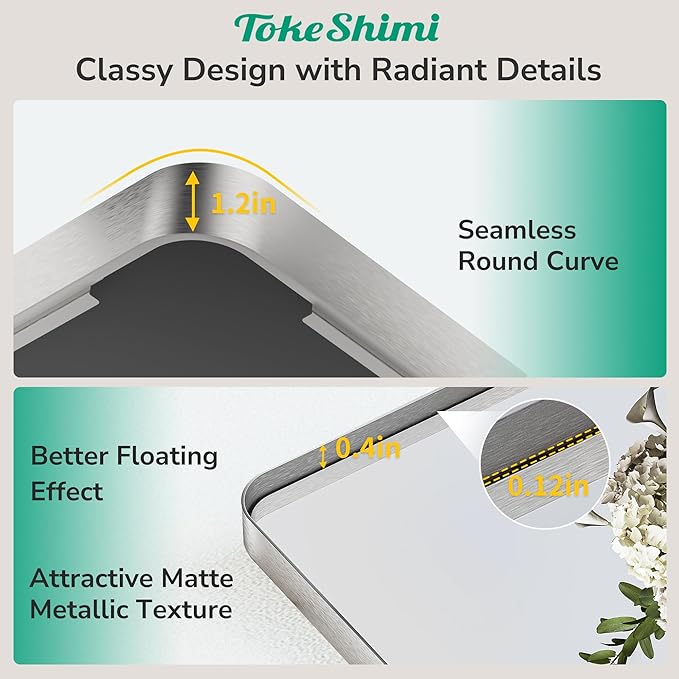 TokeShimi 30 x 30 Brushed Nickel Bathroom Mirror, Nickel Vanity Mirror