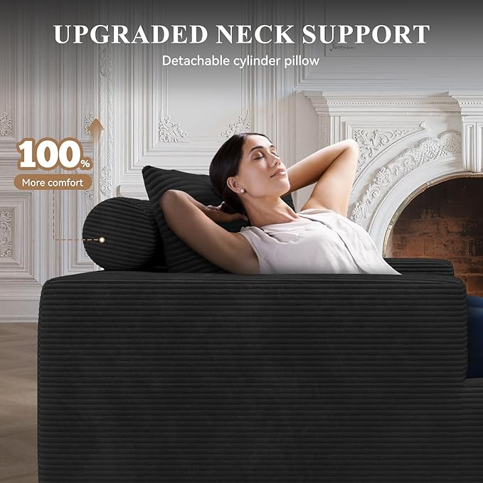 104”Sectional Couches for Living Room, Modular l Shaped Cloud Couch,Boneless Comfy Modern Sofa with Chaise, Deep Seat Convertible Sleeper Sofa Bed,No Assembly Required(Black-Corduroy Fabric) 1pcs