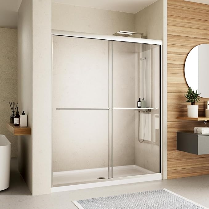 Shower Door, 44-48" W x 70" H Semi-Frameless Double Sliding Shower Doors