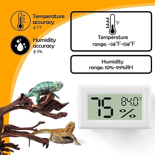 Bearded Dragon Accessories, 2 PCS Rectangle Reptile Thermometer and Humidity Gauge, Reptile Tank Accessories for Jumping Spider, Leopard Gecko, Hermit Crab, Gecko, Ball Python, Lizard