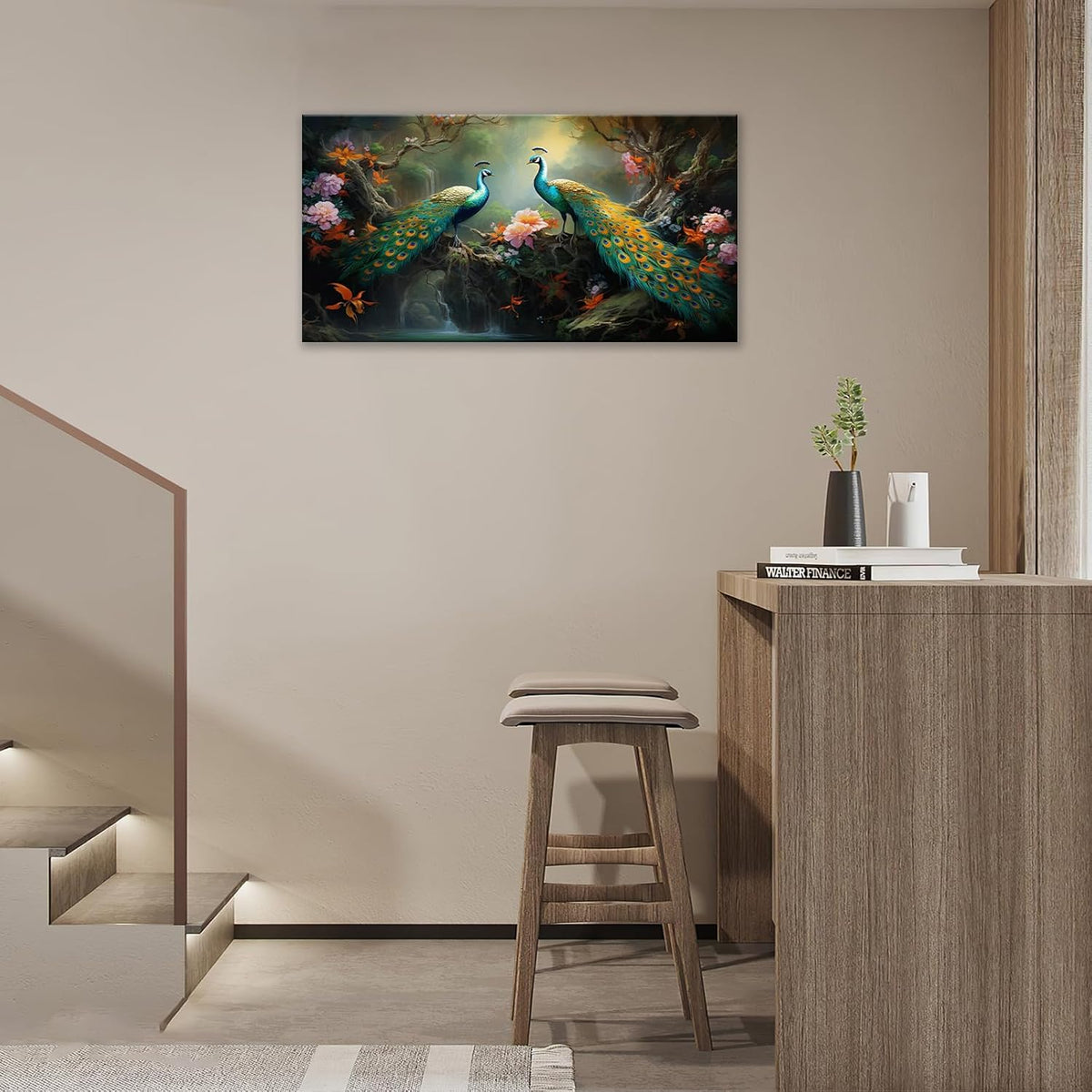 Large Peacock Wall Art Aesthetic Bird Canvas Living Room Pictures Framed Prints Floral Modern Wall Decor Painting Artwork for Bedroom Dining Office Home 60"x30"