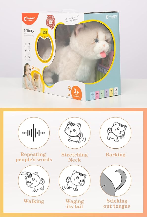 CU-MATE Interactive Pet Ragdoll Cat,Electric Plush Toy Cat,Robot Stuffed Cat with Walking/Nodding/Tail Wagging/Barking/Drinking Milk, Gift for Girls Boys