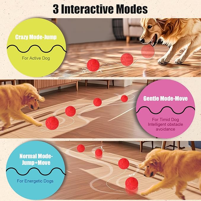 Interactive Dog Ball, Smart Dog Toy for Medium and Large Dogs, Automatic Moving, Rotating & Bouncing, E-TPU Material, IP54 Waterproof, Motion-Activated Dog Stimulation Toy to Keep Them Busy
