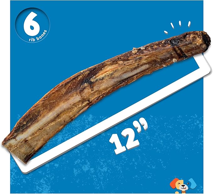 Jack&Pup 12" Rib Bones for Dogs, All Natural Dog Beef Bones, Single Ingredient Bone Marrow, Real Bone for Dogs (6 Pack)
