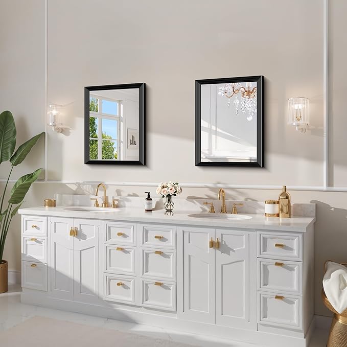 Black Bathroom Mirror 18 x 24 Inch Rectangle Wave Beveled