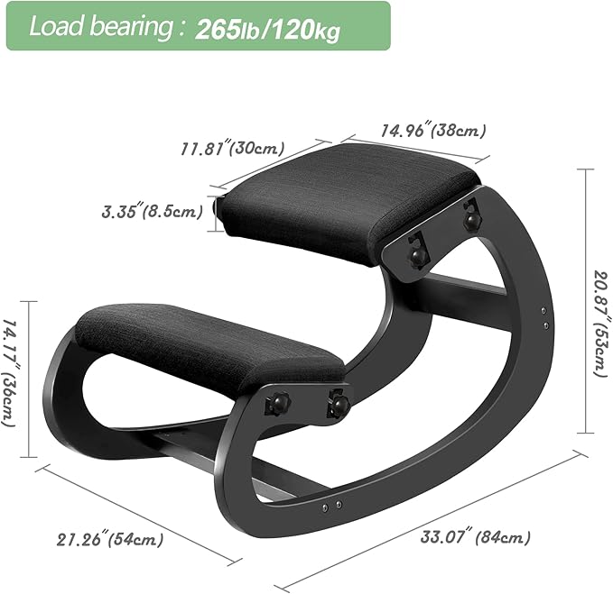Predawn Adjustable Ergonomic Kneeling Chair – Custom Height Rocking Posture Stool with Thick Cushions, Solid Wood Frame, Knee Support Seat for Adults, Office or Meditation Use (Onyx Black)