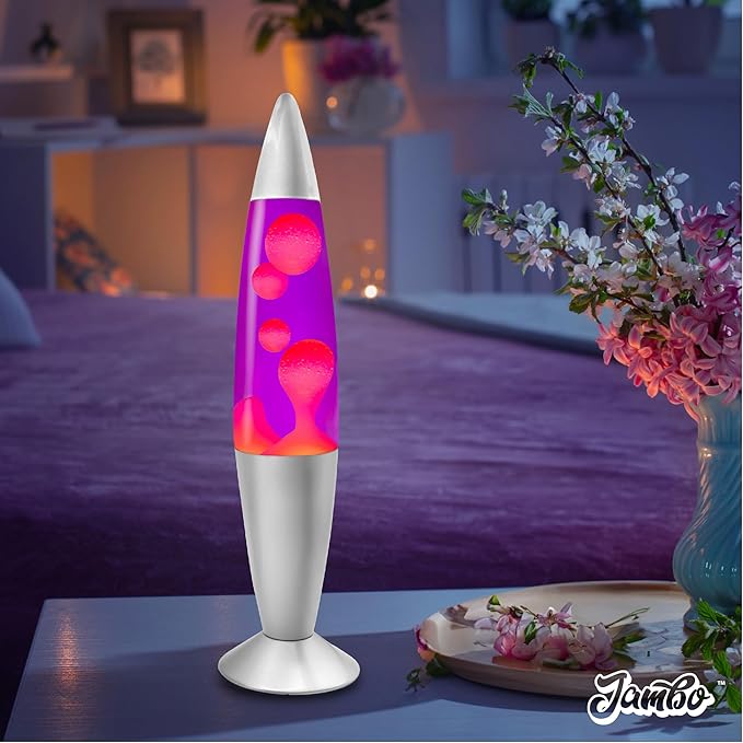 JAMBO 16" Beautiful Lamp- Purple with Pink Wax, Relaxing Liquid Light, Night Light Nightlight, Home Decor Living Room Office Bedroom Lamp for Adults Teens Kids, Magma Motion
