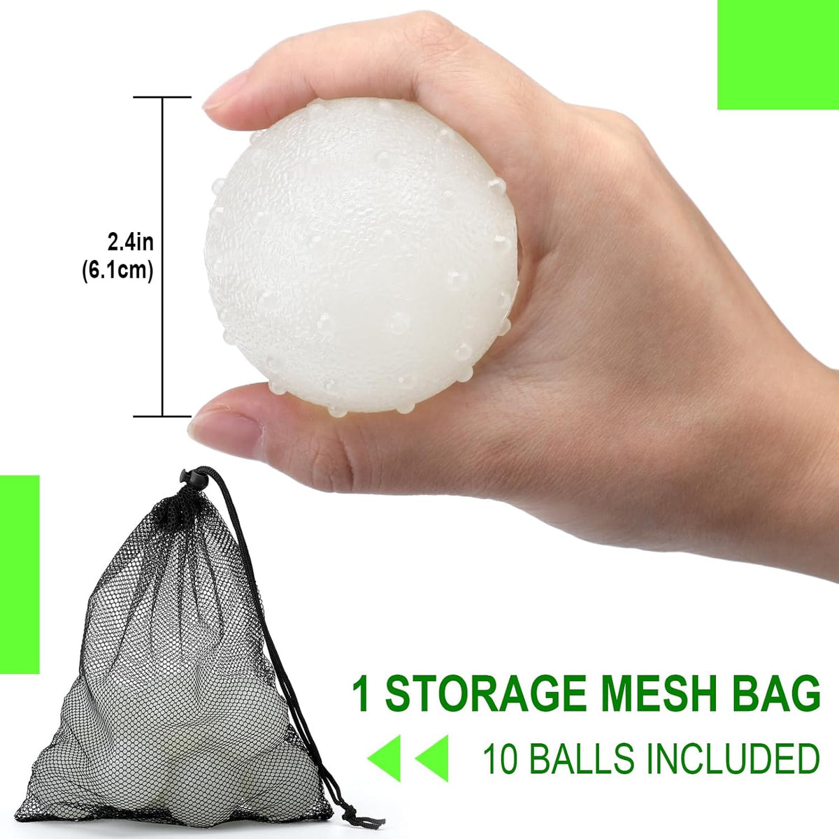 Liliful 10 Pcs Glow in The Dark Dog Toys 2.4 Inch Dog Balls Rubber Glowing Fetch Ball with Net Bag for Puppy Small Medium Dogs