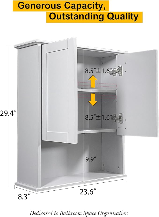 Bathroom Cabinet Wall Mount Buffering Hinge, Large Space Wooden Medicine Cabinet