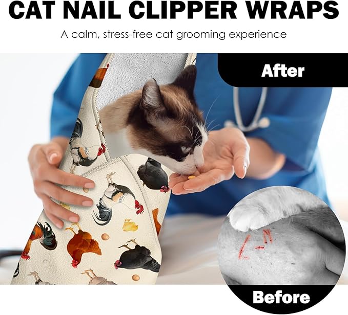 27.6" Cat Grooming Wrap, Self Adhesive Cat Wrap for Cutting Nails, Anti-Escape Cat Swaddle Wrap for Medicine Ear Cleaning, Chicken Anti-Scratch Cats Burrito Restraint Blanket, Pet Tool (6-10 lbs)