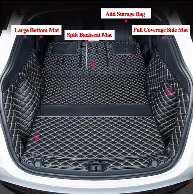 for BMW X7 2+3+2 Seater Trunk Mat Cargo Cover Dog Liner Boot Liner Full Coverage 3D Laser Measured (Trunk Mat+2nd Row Backrest Mat+3rd Row Backrest Mat+Both Sides Panel) (Black/Black