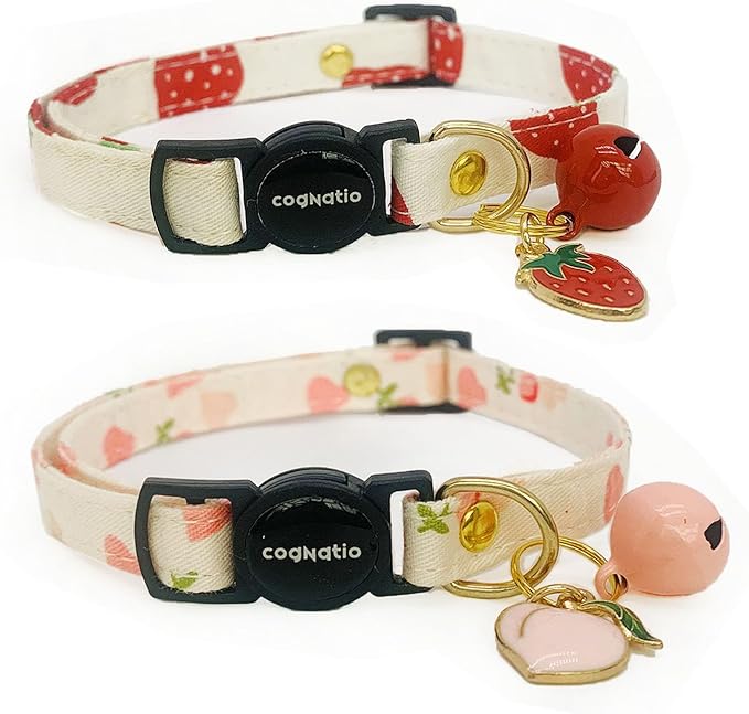 2 Pack Cotton Breakaway cat Collars with Bell,Safety Quick Release Pendant Cute Kitten Collar,Adjustable 20-30cm (Pink+Pink, 20-30cm)