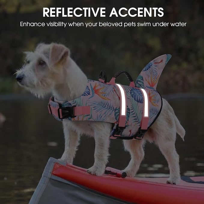 Shark Dog Life Vest for Swimming, Pet Life Vests for Boating, High Buoyant DogLife Jacket, Ripstop High Flotation Swimsui for Small, Medium, Large Dogs (HawaiiPink,L)