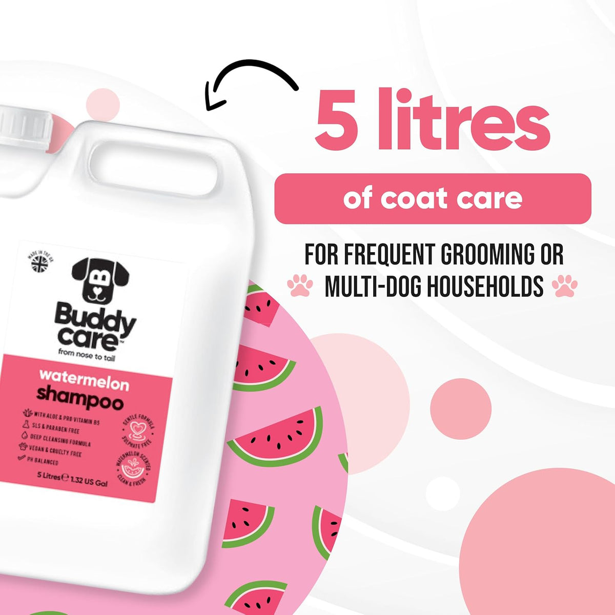 Watermelon Dog Shampoo by Buddycare | Deep Cleansing Shampoo for Dogs | Fresh Scented | with Aloe Vera and Pro Vitamin B5 (169.07oz)