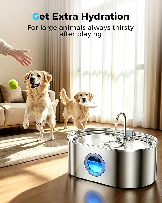 4.2Gal Extra Large Dog Water Fountain, 16L Stainless Steel Pet Water Fountain for Large Dogs, No Spill Dog Water Bowl Dispenser with Deeper Wider Bowl, 68-Cup Water Tank for Multi-Pet