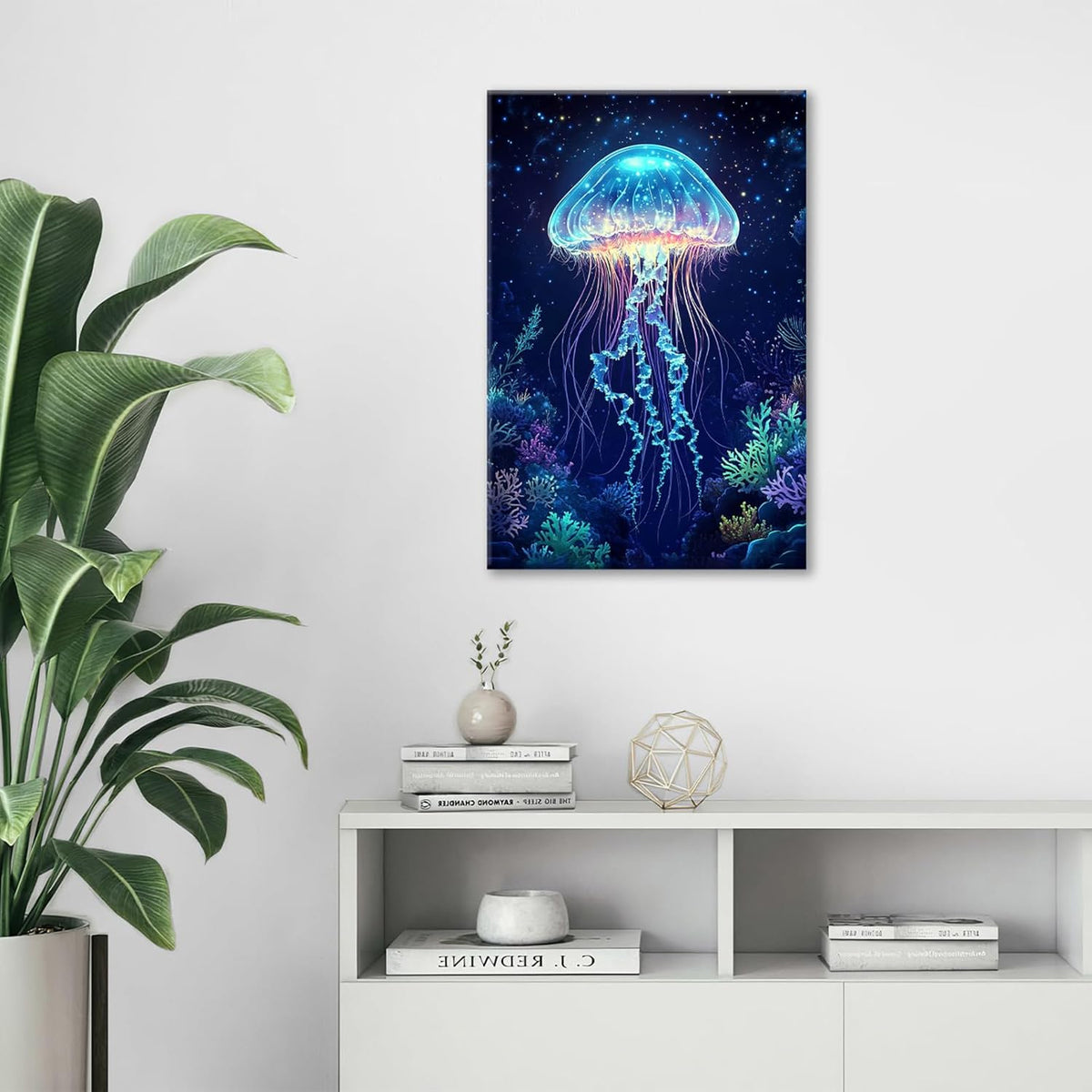 Ocean Jellyfish Wall Art Canvas Coral Fish Wall Decor Prints Framed Painting Underwater Pictures Gifts Artwork for Bathroom Living Dining 16"x24"