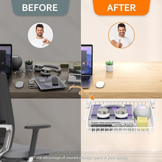 Under Desk Drawer, Slide Out Design, No Drill Metal Under Desk Cable Management