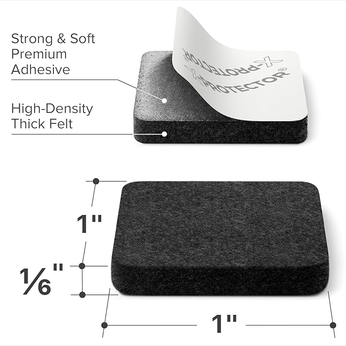 X-PROTECTOR Felt Furniture Pads - 48 PCS 1" - Felt Pads Floor Protectors - Chair Felt Pads - Felt Pads for Furniture Feet - Furniture Pads for Hardwood Floors - Protect Your Floors! (Black, Square)
