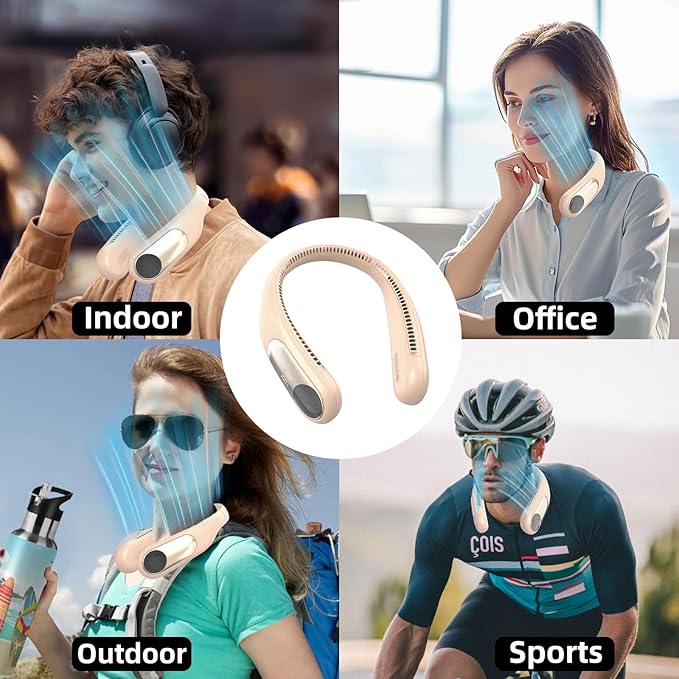 Portable Neck Fan, Personal Wearable Bladeless Fan, LED Display, 6000mAh USB