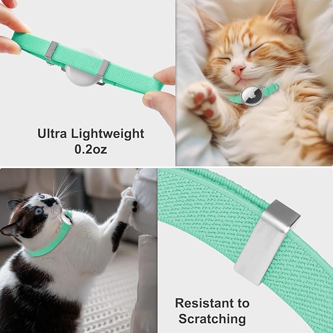AirTag Cat Collar,Ultra Elastic Cat Tracker Collar with Apple Air Tag Holder, [Lightweight][Scratch Resistant] Stepless Adjustable GPS Pet Collar for Cats Kittens (Green)
