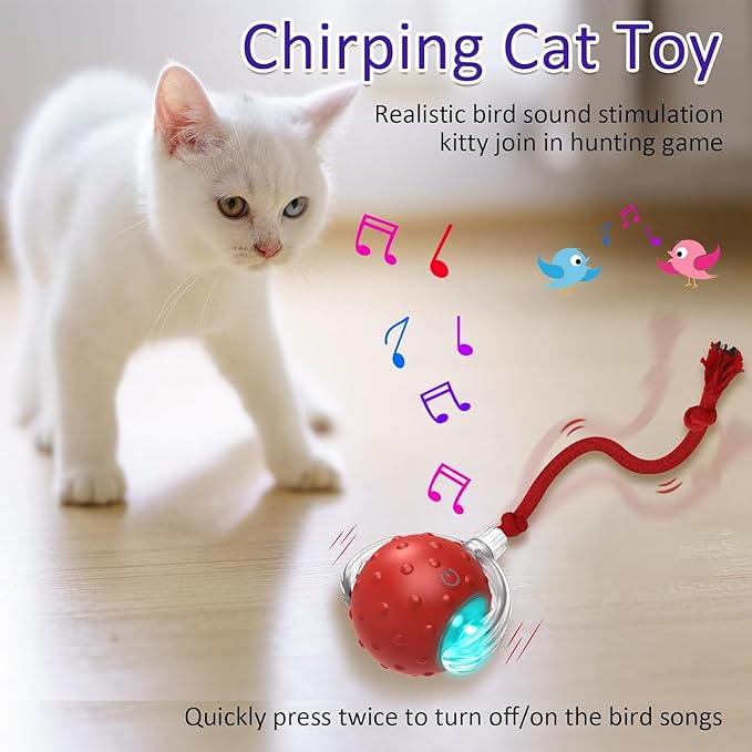 Interactive Cat Toys Ball for Indoor Cats Fast Rolling on Carpet, Chirping & Motion Activate Cat Toys