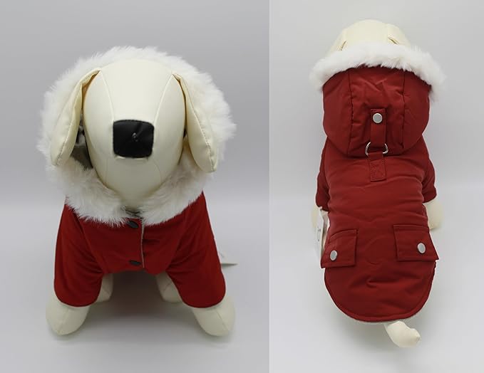 Pet Warm Dog Coat for Winter Dog Clothes Hooded Dog Jacket for Small Puppies Medium Large Dog Cat Clothes Insulated Padded Snow Jacket for Cold Weather Faux Fur (XX-Large, Dark Red)
