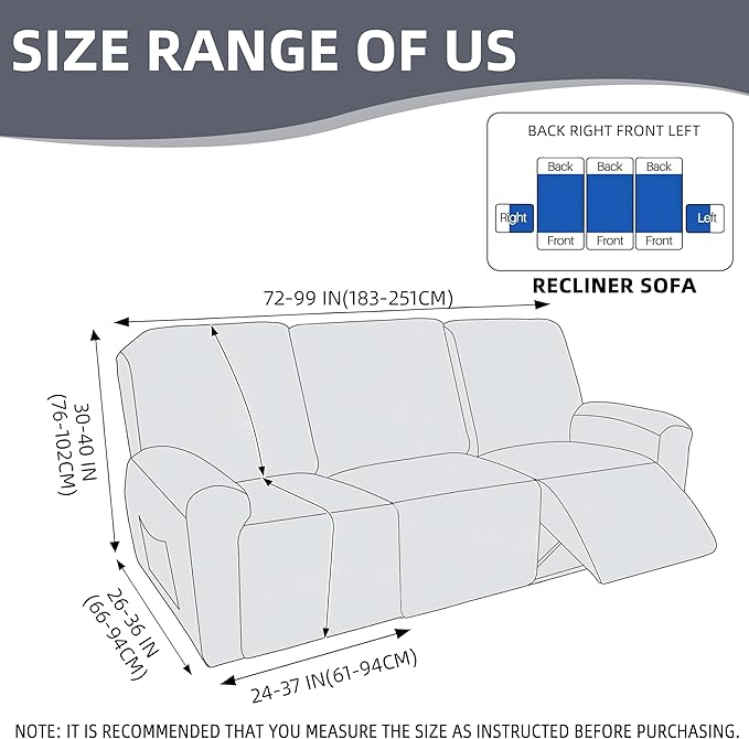 Genina Recliner Sofa Covers - Stretch Reclining Couch Covers with Stripe Jacquard - 3 Seat Cushion Slipcovers with Soft Fabric - Furniture Protector for Pet Kid (Chocolate)