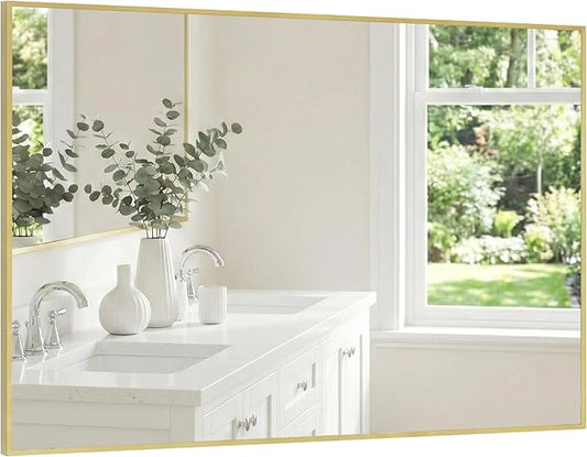 30"x48" Gold Bathroom Mirror, Metal Framed Vanity Mirror
