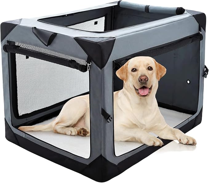 Pettycare 42 Inch Collapsible Foldable Soft Dog Kennel with Chew Proof Mesh Windows, Indoor & Outdoor Travel Dog Crate