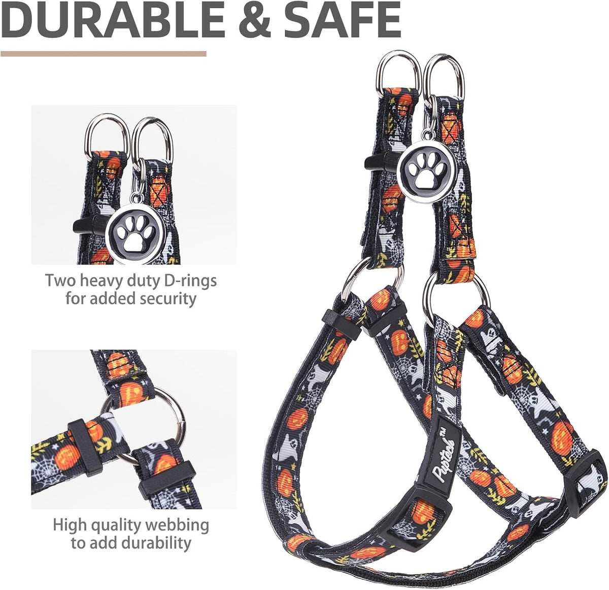 PUPTECK No Pull Dog Harness Soft Adjustable Basic Nylon Step in Puppy Vest Outdoor Walking with ID Tag, Halloween, M