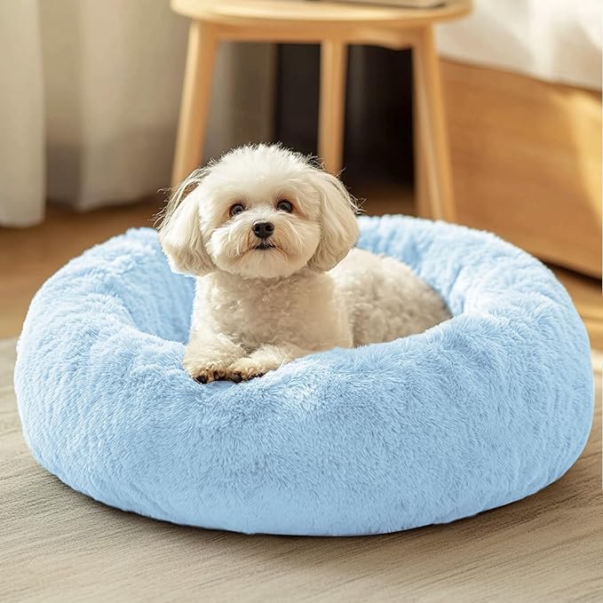 JOLLYVOGUE Dog & Cat Bed, Calming Anti-Anxiety Pet Bed for Small Dogs, Fluffy Donut Cushion for Small and Medium Pets (20")